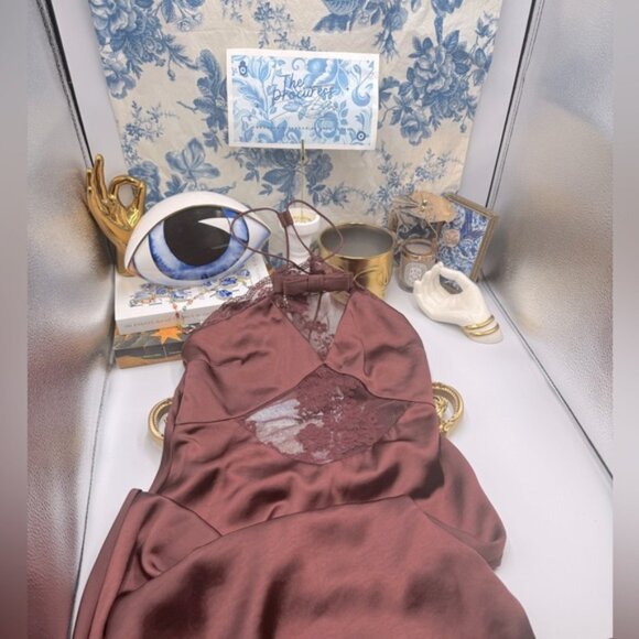 🆕 SELF PORTRAIT 🧿 NWOT Brown Satin Maxi Dress, Sz UK 10 / US 6 - Picture 2 of 16